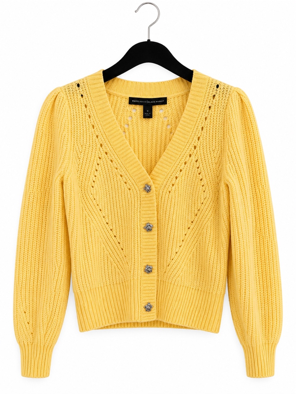 White House Black Market Sunny Yellow V-Neck Button Cardigan